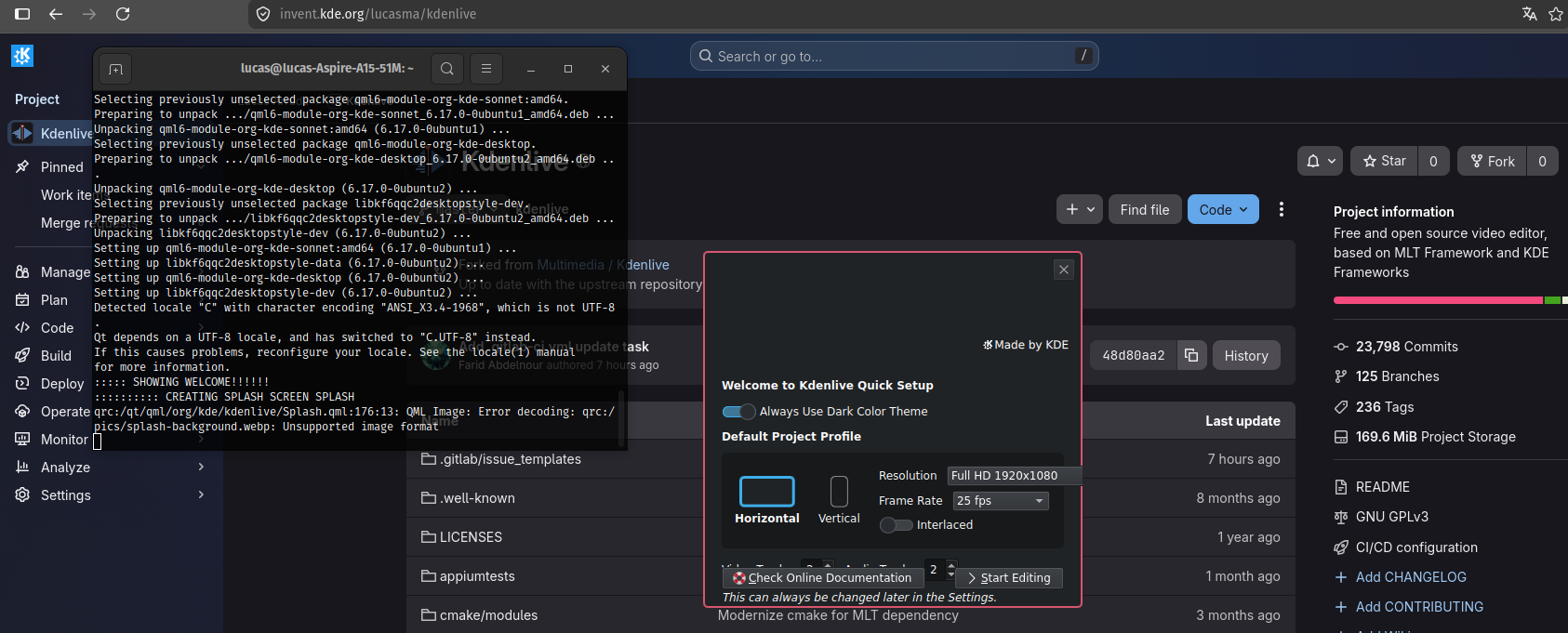 Tela do Kdelive após Build correta 1