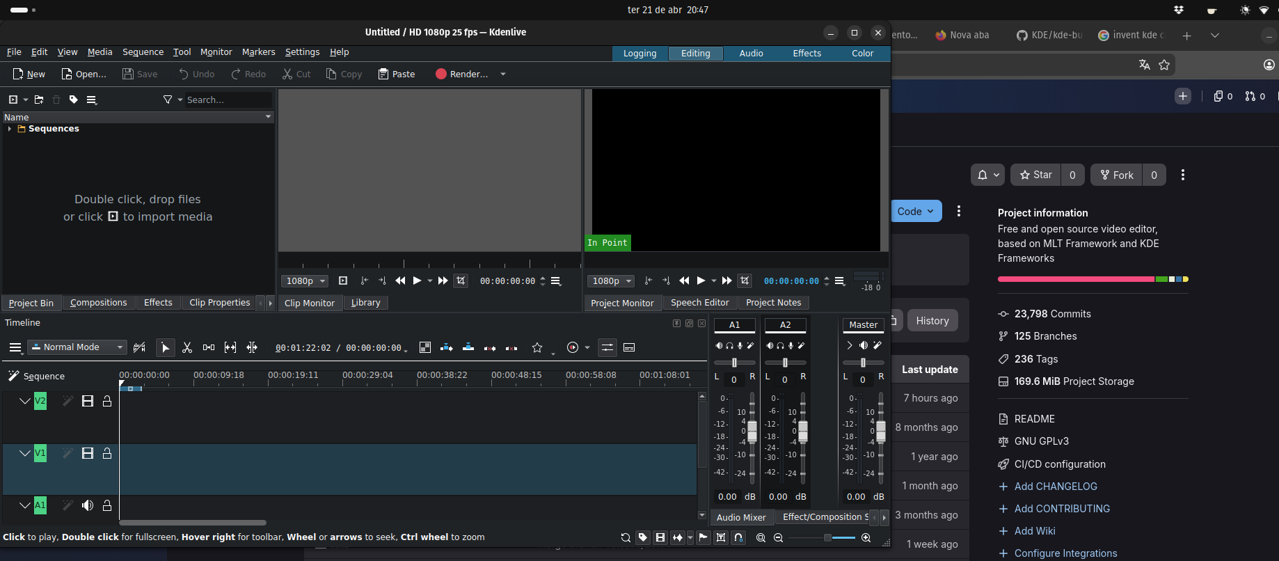 Tela do Kdelive após Build 2